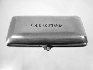 Vtg1920 Manicure Kit Set Metal Case R.  M.  S.  Aquitania Steamship Cunard Cruise Line