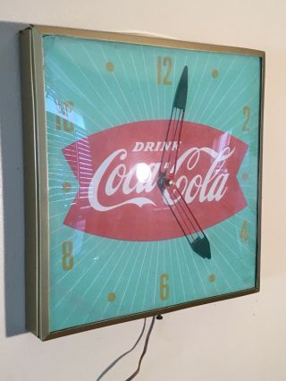 VINTAGE 1960`s DRINK COCA - COLA Fishtail advertising clock.  Soda Sign 2