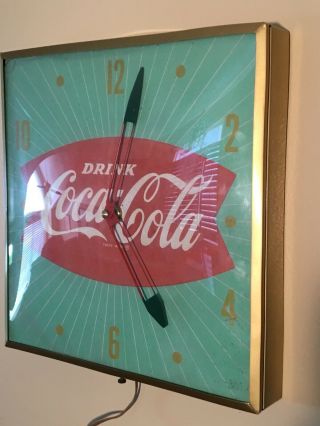 VINTAGE 1960`s DRINK COCA - COLA Fishtail advertising clock.  Soda Sign 3