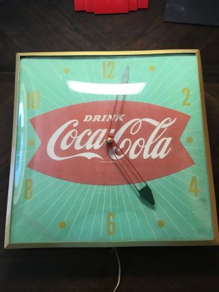 VINTAGE 1960`s DRINK COCA - COLA Fishtail advertising clock.  Soda Sign 4