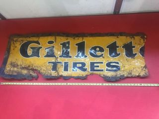 Vintage Antique Gillette Tires Metal Sign Yellow Blue Advertisement