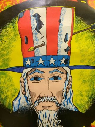 Vintage 1970 Anti - War Psychadelic Blacklight Hippie Poster Uncle Sam Be Peaceful 4