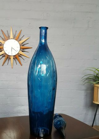 Xl,  Vintage mid - century Empoli Italian style,  Blue glass Genie Bottle & stopper 2