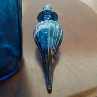 Xl,  Vintage mid - century Empoli Italian style,  Blue glass Genie Bottle & stopper 4