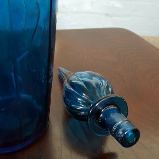 Xl,  Vintage mid - century Empoli Italian style,  Blue glass Genie Bottle & stopper 6