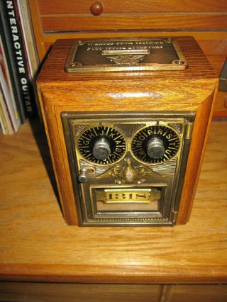 Vintage Post Office Oak Postal Po Combo Lock Box Piggy Bank Coin Safe Wood