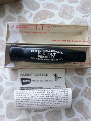 Vintage P.  S.  Olt Perfect Mallard Call Model C - 3 Box & Instructions