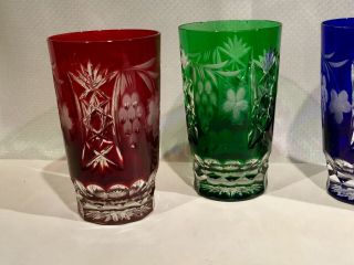 4 Vintage Nachtmann Traube? Bohemian Cut To Clear 5 1/4” Colored Glass Tumblers 2