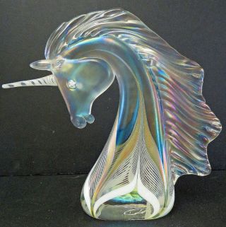 Stuart Abelman Art Glass Pulled Feather Rare Unicorn Signed And Numbered