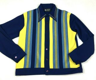 Vtg Mens Xl 60s Leonardo Strassi Stripe Button Sweater Shirt Butterfly Collar