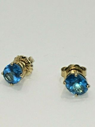 14 Kt Yellow Gold Blue Spinel Earrings - Estate - Scrap Or Not 3.  9 Grams