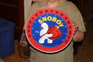 Vintage Snowboy Pacific Fruit & Produce Farm Gas Oil 12 " Metal Thermometer Sign