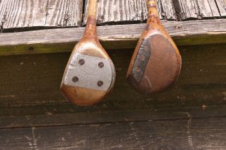 Pair Antique Vintage Burke Hickory Shaft Drivers 5