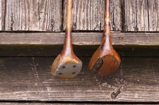 Pair Antique Vintage Burke Hickory Shaft Drivers 6