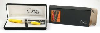 Vintage Omas Transparent Fountain Pen Yellow Piston Fine Nib W/ Authentic Box