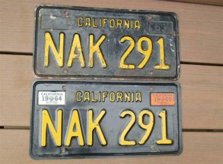 Vintage California Black & Gold License Plates 63 - 69 Years Nak 291 Man Cave Art