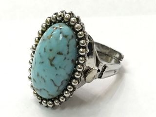 Vintage Kingston 17jewels Silvertone Turquoise Oval Shaped Finger Ring Watch (kn