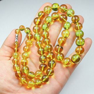 37.  7g Natural Baltic Green Amber Round Beads Necklace Collectibl​e Ucyl158