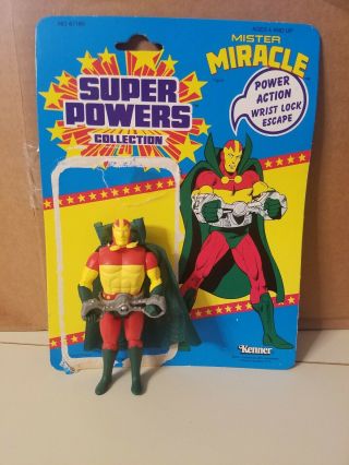 Vintage 1986 Kenner Dc Powers Mr.  Miracle Action Figure W/card And Cuffs