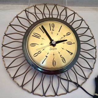 Vintage Mcm Sessions Art Deco Brass Sunburst Electric 12 " Wall Clock " S "