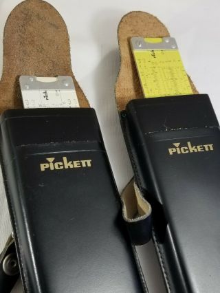 Two Vintage 1962 Pickett Model 600 Slide Rule - Pristine - w/ Leather Sheaths 3