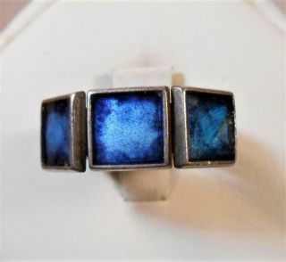 Vintage Sterling & Blue Enamel Scandinavian Ring - Uni David - Andersen - Norway