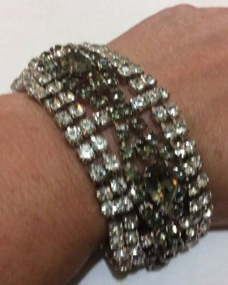 Vintage Clear & smoky Rhinestone Necklace Bracelet Set Signed Cinderella Jewels 2