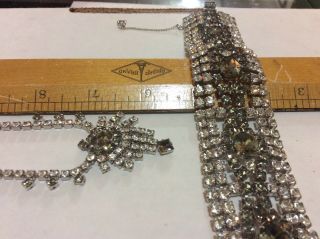 Vintage Clear & smoky Rhinestone Necklace Bracelet Set Signed Cinderella Jewels 8