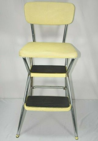 Vintage Cosco Off White Ivory Step Stool Chair W/ Flip Up Seat 1950s Mid - Century