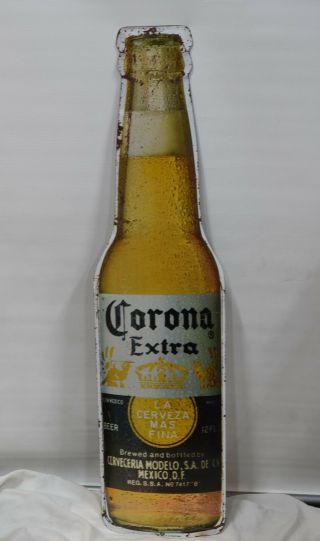 Corona Extra Beer Vintage Tin Bottle Sign By Bajo Lic.  De Pamapromex