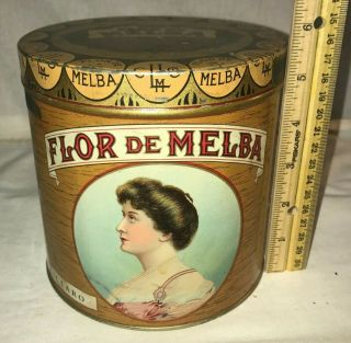 Antique Flor De Melba Tin Litho Cigar Can Vintage Tobacco Country Store Old