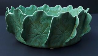 Vintage Pat Young Hand Crafted Green Ceramic Geranium Leaf Pottery Bowl 8.  5 " Dia