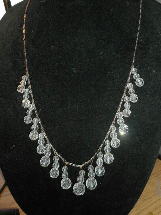 Vintage Hanging Crystal Sterling Silver Chain Necklace Italian 925 Chain W/ Crys