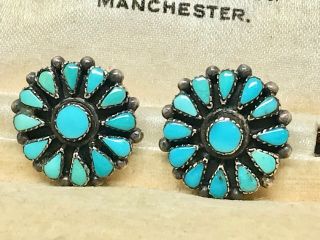 Turquoise Native American Zuni Needlepoint Sterling Silver 925 Earrings (6.  90g)