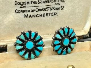 Turquoise Native American ZUNI Needlepoint Sterling Silver 925 Earrings (6.  90g) 2