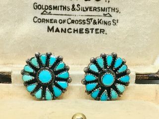 Turquoise Native American ZUNI Needlepoint Sterling Silver 925 Earrings (6.  90g) 3