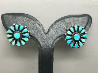 Turquoise Native American ZUNI Needlepoint Sterling Silver 925 Earrings (6.  90g) 5