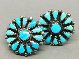 Turquoise Native American ZUNI Needlepoint Sterling Silver 925 Earrings (6.  90g) 8