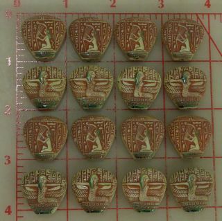 16 very unique vintage glass Egyptian themed hieroglyphic knobs 7/8 