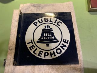 Vintage Public Telephone Bell System Pay Phone Double Sided Porcelain Sign 11x11
