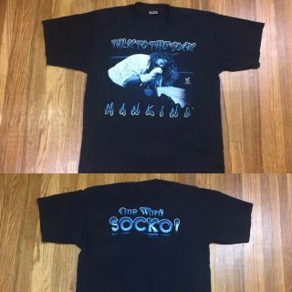 Vintage 90s Wwf Mankind Mens Mr Socko Shirt Sz L Dude Love Mick Foley Wrestling