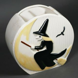 Vintage Rare Abington Halloween Cookie Jar of Witch on Broomstick No Lid 2