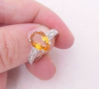 9ct White Gold Diamond & Pear Drop Citrine Ring,  9k 375