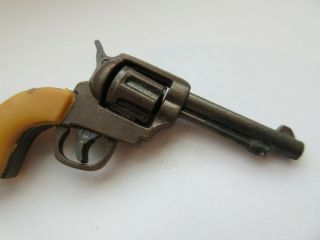 Remarkable RARE Antique Vtg Metal & Bakelite BUTTON Charm GUN in Holster (H) 3