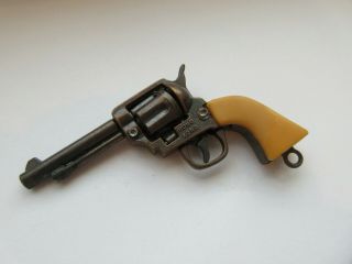 Remarkable RARE Antique Vtg Metal & Bakelite BUTTON Charm GUN in Holster (H) 5