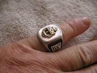 Vintage U.  S Navy Sterling & 10K Gold Filled Ring w/ Mother of Pearl Size 9 2