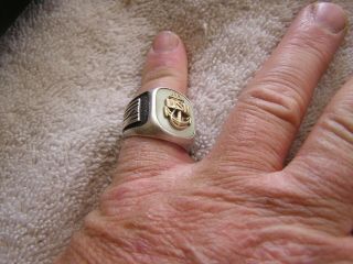 Vintage U.  S Navy Sterling & 10K Gold Filled Ring w/ Mother of Pearl Size 9 3