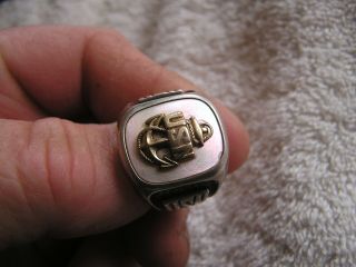 Vintage U.  S Navy Sterling & 10K Gold Filled Ring w/ Mother of Pearl Size 9 4
