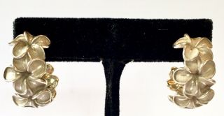 Vintage Plumeria Flower Kabana Earrings Sterling Silver 925 Signed Pierced