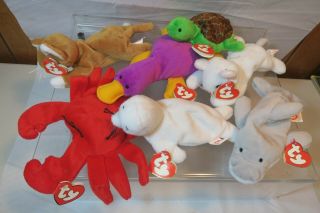 7 Vintage Beanie Babies - 1993 Tush Tags - 3rd Gen Hang Tags
